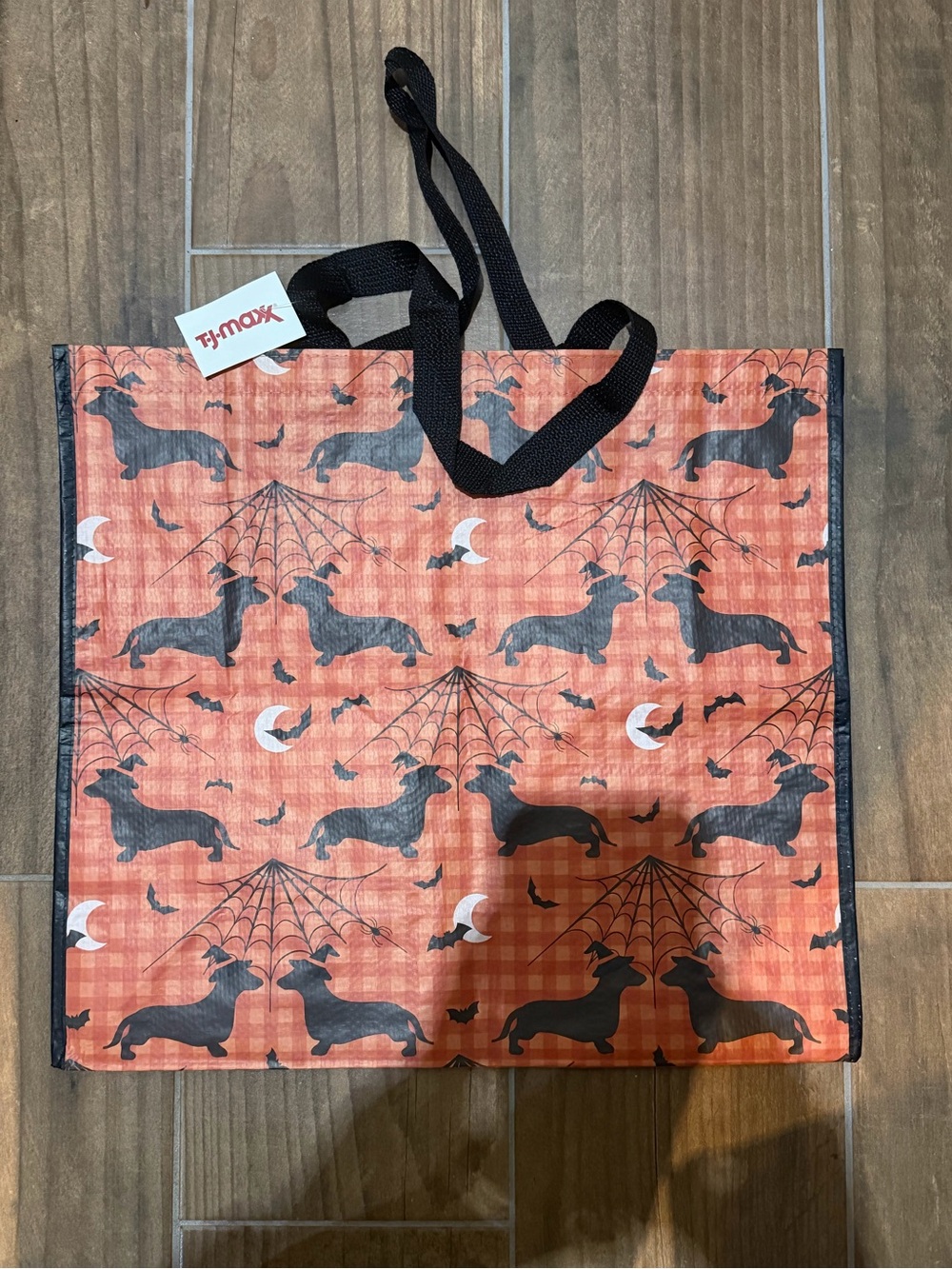 T.J.Maxx Orange Tote Bag with Black Dachshund Halloween Print new